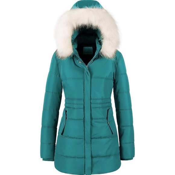 Jackets & Blazers - Women's Acid Blue Snow Puffer Jacket Coats Waterproof Removable Faux Fur Hood